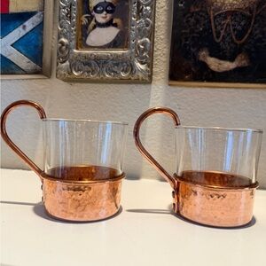 Williams Sonoma Set Of Two Hammered Copper & Glass Mugs‎